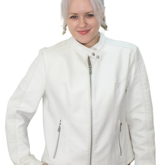 Britney Inspired Hand-Painted Faux Leather Jacket White Large - Picture 7 of 11